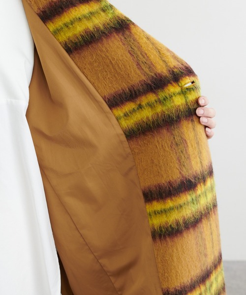 BONbazaar（ボンバザール）の「《素材感で差がつく》シャギーチェックビッグコート（ノーカラーコート・レディース・キャメル/パープル/ライトベージュ・FREE）」の12枚目の写真