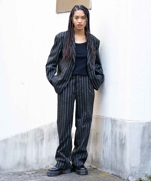 X-girl（エックスガール）の「BARBED WIRE PINSTRIPE PANTS（その他パンツ・レディース・ライトブルー/ブラック・S/M/XS）」の8枚目の写真