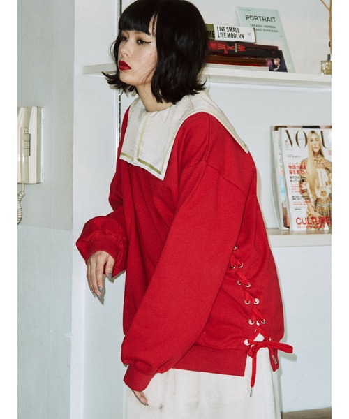 jouetie（ジュエティ）の「2WAYレースアッププルオーバー（スウェット・レディース・ブラック/レッド/ピンク/ブルー/アイボリー・MEDIUM）」の5枚目の写真