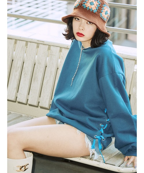 jouetie（ジュエティ）の「2WAYレースアッププルオーバー（スウェット・レディース・ブラック/レッド/ピンク/ブルー/アイボリー・MEDIUM）」の3枚目の写真