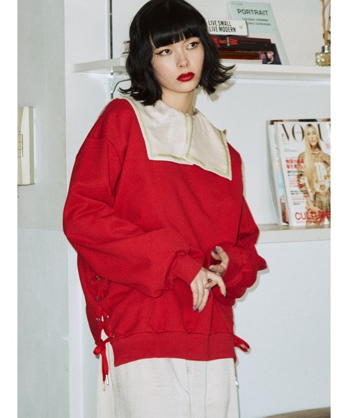 jouetie（ジュエティ）の「2WAYレースアッププルオーバー（スウェット・レディース・ブラック/レッド/ピンク/ブルー/アイボリー・MEDIUM）」の15枚目の写真