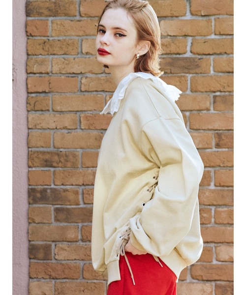 jouetie（ジュエティ）の「2WAYレースアッププルオーバー（スウェット・レディース・ブラック/レッド/ピンク/ブルー/アイボリー・MEDIUM）」の11枚目の写真