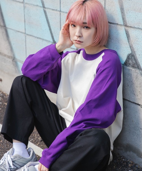 WEGO（ウィゴー）の「WEGO/ラグランBIGロンT（Tシャツ/カットソー・メンズ・オレンジ/ブラック/ダークグリーン/グリーン/パープル/ブラック系その他・MEDIUM/LARGE）」の6枚目の写真