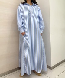 マルチストライプボリュームシャツワンピース