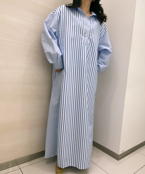 solleim(ソルレム)の「マルチストライプボリュームシャツワンピース(ワンピース・レディース・グレー/ブルー・M)」の18枚目の写真