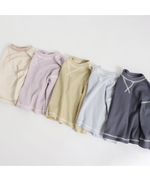 apres les cours（アプレレクール）の「/【HAPPY PRICE】ワッフルゆったりガゼットTシャツ（Tシャツ/カットソー・キッズ・ピンク/ブルー/イエロー/アイボリー/ネイビー・140/90/130/80/100/110/120）」の16枚目の写真