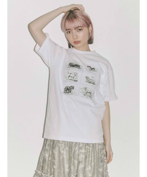 merry jenny（メリージェニー）の「six dog Tee（Tシャツ/カットソー・レディース・オフホワイト/ブラック・FREE）」の2枚目の写真