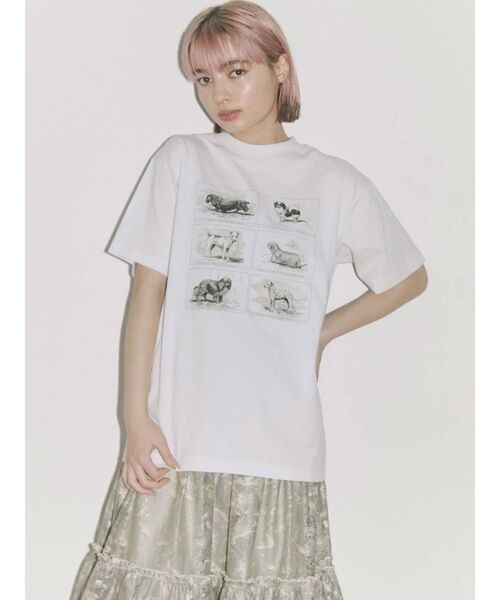 merry jenny（メリージェニー）の「six dog Tee（Tシャツ/カットソー・レディース・オフホワイト/ブラック・FREE）」の6枚目の写真