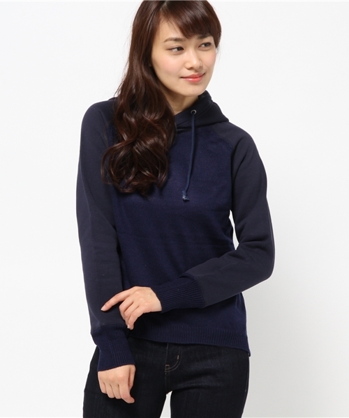 OUTLET（アウトレット）の「【DouDou】裏起毛切替ニットパーカー（パーカー・レディース・ブルー/ネイビー/オフホワイト・FREE）」の3枚目の写真