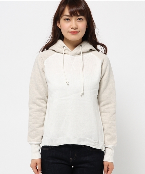 OUTLET（アウトレット）の「【DouDou】裏起毛切替ニットパーカー（パーカー・レディース・ブルー/ネイビー/オフホワイト・FREE）」の4枚目の写真