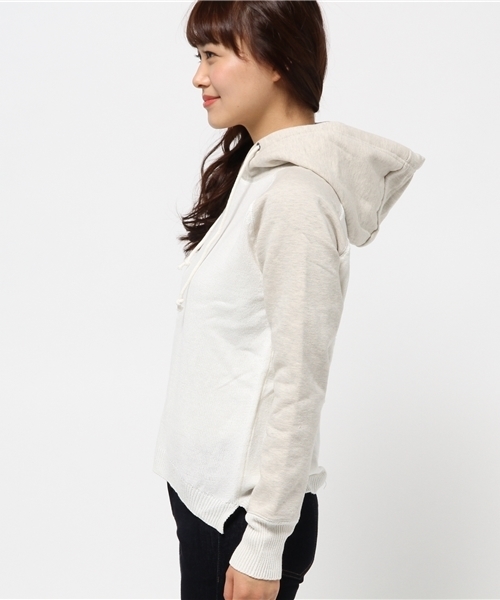 OUTLET（アウトレット）の「【DouDou】裏起毛切替ニットパーカー（パーカー・レディース・ブルー/ネイビー/オフホワイト・FREE）」の5枚目の写真