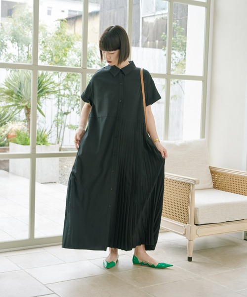 アシンメトリープリーツワンピース（ワンピース）｜manana