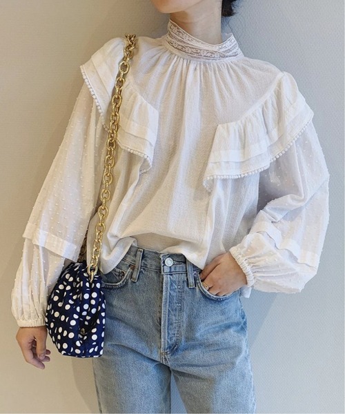 IENA LA BOUCLE（イエナラブークル）の「《追加》IENA LA BOUCLE ドビードットレースブラウス（シャツ/ブラウス・レディース・ホワイト/ピンク・FREE）」の2枚目の写真