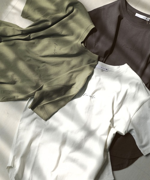 Bou Jeloud（ブージュルード）の「シンプルロゴラウンドスリットTシャツ（Tシャツ/カットソー・レディース・チャコールグレー/オフホワイト/カーキ・FREE）」の18枚目の写真