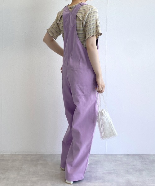 LA5910 フェイズエイト ノースリーブ サロペット パンツ パープル M w closet（ダブルクローゼット）の「カラーサロペットパンツ