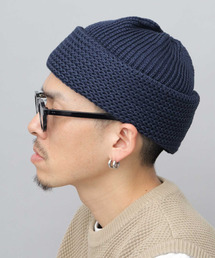 Mr.COVER（ミスターカバー）の「日本製 抗菌防臭 オーガニックコットン 矢振り編み×畔編み 切り替え編み ワイドロールニットキャップ（ニットキャップ/ビーニー）」