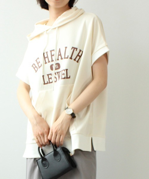 leswel（レスウェル）の「【M～5L 大きいサイズ】ロゴ入り チュニック パーカー（Tシャツ/カットソー・レディース・チャコールグレー/ラベンダー/クリーム・M/4L/3L/LL/L/5L）」の3枚目の写真