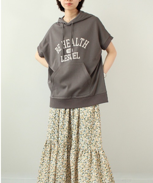 leswel（レスウェル）の「【M～5L 大きいサイズ】ロゴ入り チュニック パーカー（Tシャツ/カットソー・レディース・チャコールグレー/ラベンダー/クリーム・M/4L/3L/LL/L/5L）」の8枚目の写真