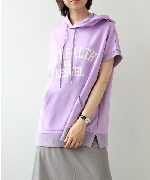 leswel（レスウェル）の「【M～5L 大きいサイズ】ロゴ入り チュニック パーカー（Tシャツ/カットソー・レディース・チャコールグレー/ラベンダー/クリーム・M/4L/3L/LL/L/5L）」の15枚目の写真