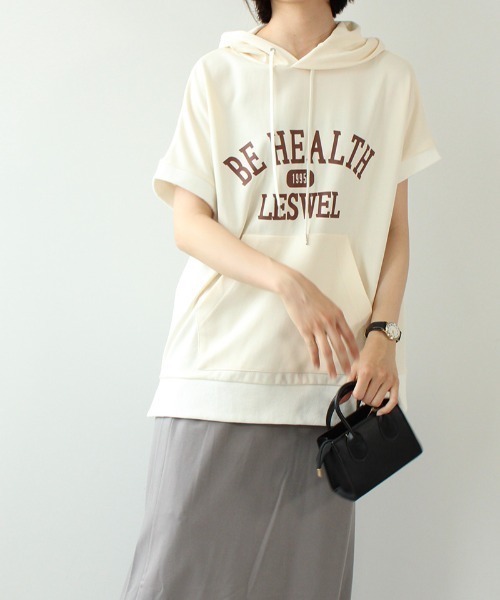 leswel（レスウェル）の「【M～5L 大きいサイズ】ロゴ入り チュニック パーカー（Tシャツ/カットソー・レディース・チャコールグレー/ラベンダー/クリーム・M/4L/3L/LL/L/5L）」の11枚目の写真