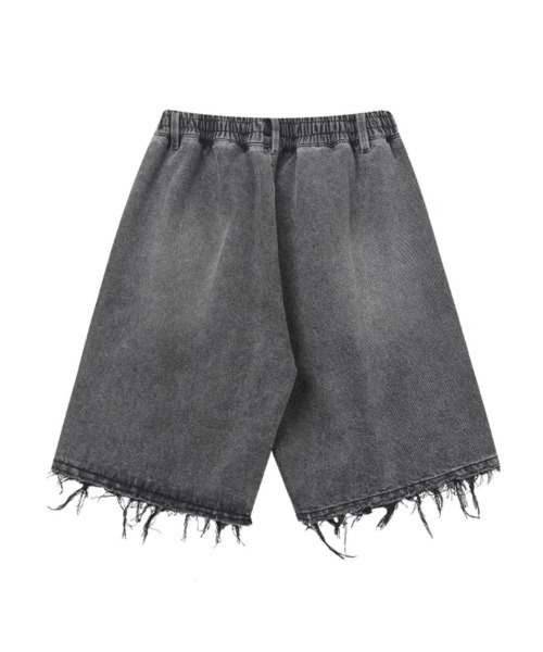 TGNS(ツーガンズ)の「【TGNS/ツーガンズ】DAMAGE WIDE HALF DENIM/ワイドパンツ ハーフパンツ ワイドデニム デニムパンツ ショーツ ダメージパンツ 切りっぱなし(デニムパンツ・メンズ・ブラック/ブルー・L/M)」の7枚目の写真