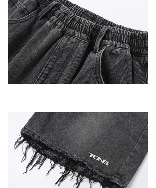 TGNS(ツーガンズ)の「【TGNS/ツーガンズ】DAMAGE WIDE HALF DENIM/ワイドパンツ ハーフパンツ ワイドデニム デニムパンツ ショーツ ダメージパンツ 切りっぱなし(デニムパンツ・メンズ・ブラック/ブルー・L/M)」の8枚目の写真