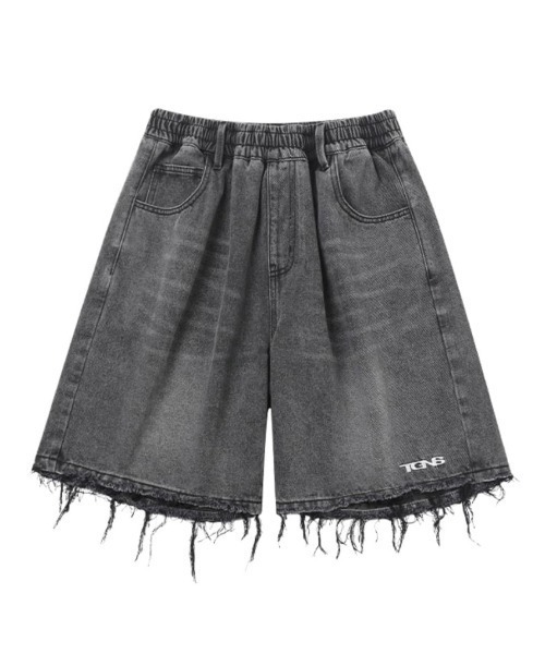 TGNS(ツーガンズ)の「【TGNS/ツーガンズ】DAMAGE WIDE HALF DENIM/ワイドパンツ ハーフパンツ ワイドデニム デニムパンツ ショーツ ダメージパンツ 切りっぱなし(デニムパンツ・メンズ・ブラック/ブルー・L/M)」の6枚目の写真