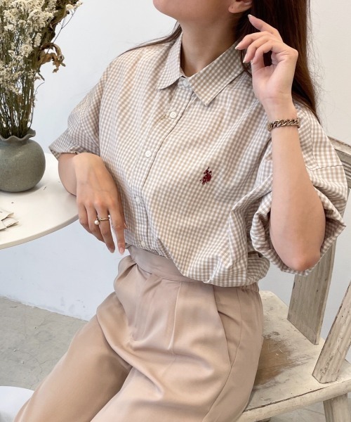 U.S. POLO ASSN.(ユーエスポロアッスン)の「∴WEGO/U.S.POLO ASSN.別注5分袖BIGシャツ(シャツ/ブラウス・メンズ・ブラック系その他2/ベージュ系その他2・FREE)」の2枚目の写真