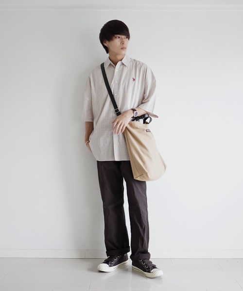 U.S. POLO ASSN.(ユーエスポロアッスン)の「∴WEGO/U.S.POLO ASSN.別注5分袖BIGシャツ(シャツ/ブラウス・メンズ・ブラック系その他2/ベージュ系その他2・FREE)」の3枚目の写真