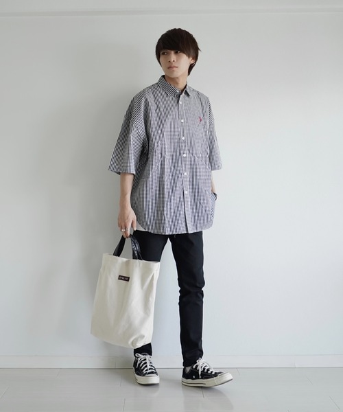 U.S. POLO ASSN.(ユーエスポロアッスン)の「∴WEGO/U.S.POLO ASSN.別注5分袖BIGシャツ(シャツ/ブラウス・メンズ・ブラック系その他2/ベージュ系その他2・FREE)」の9枚目の写真