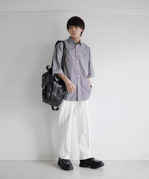 U.S. POLO ASSN.(ユーエスポロアッスン)の「∴WEGO/U.S.POLO ASSN.別注5分袖BIGシャツ(シャツ/ブラウス・メンズ・ブラック系その他2/ベージュ系その他2・FREE)」の6枚目の写真