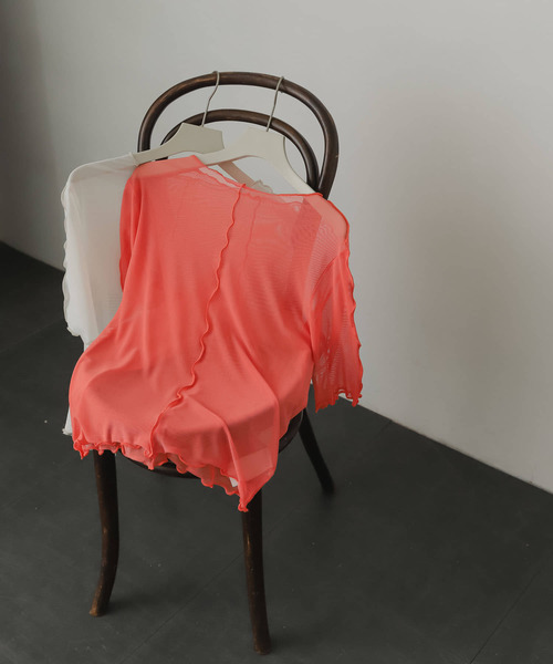 SENSE OF PLACE by URBAN RESEARCH(センスオブプレイスバイアーバンリサーチ)の「チュールトップ(5分袖)(Tシャツ/カットソー・レディース・グリーン/ピンク/アイボリー・ONE)」の3枚目の写真