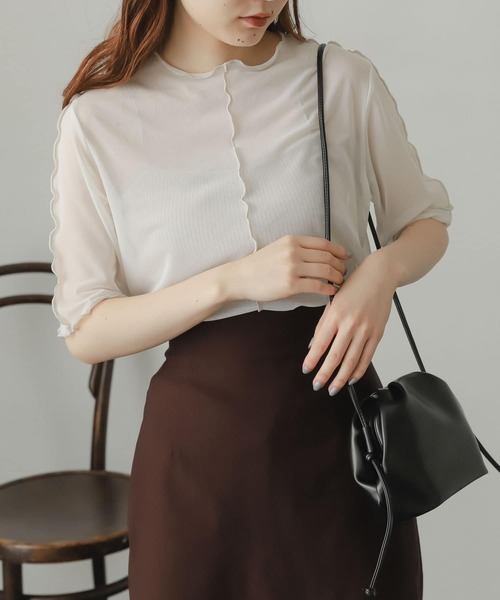 SENSE OF PLACE by URBAN RESEARCH(センスオブプレイスバイアーバンリサーチ)の「チュールトップ(5分袖)(Tシャツ/カットソー・レディース・グリーン/ピンク/アイボリー・ONE)」の4枚目の写真