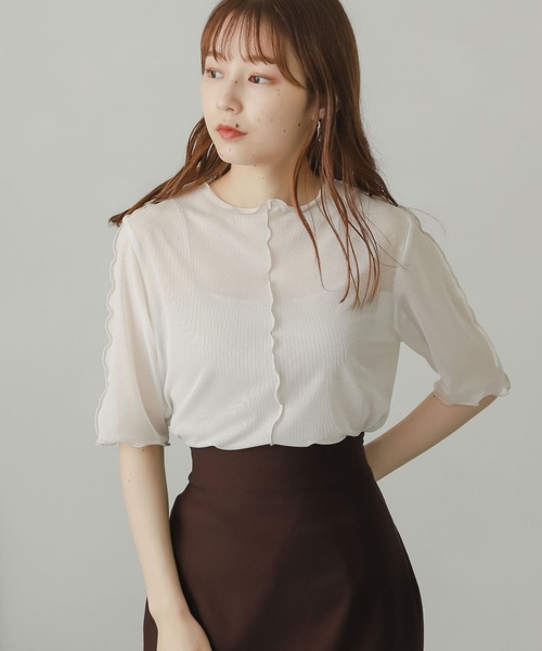 SENSE OF PLACE by URBAN RESEARCH(センスオブプレイスバイアーバンリサーチ)の「チュールトップ(5分袖)(Tシャツ/カットソー・レディース・グリーン/ピンク/アイボリー・ONE)」の5枚目の写真