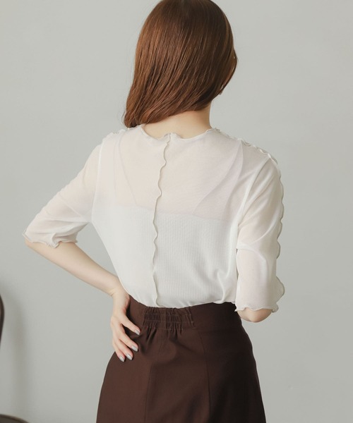 SENSE OF PLACE by URBAN RESEARCH(センスオブプレイスバイアーバンリサーチ)の「チュールトップ(5分袖)(Tシャツ/カットソー・レディース・グリーン/ピンク/アイボリー・ONE)」の6枚目の写真