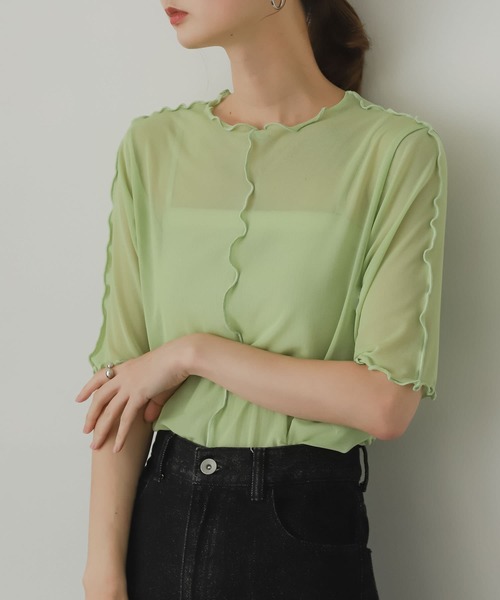 SENSE OF PLACE by URBAN RESEARCH(センスオブプレイスバイアーバンリサーチ)の「チュールトップ(5分袖)(Tシャツ/カットソー・レディース・グリーン/ピンク/アイボリー・ONE)」の7枚目の写真