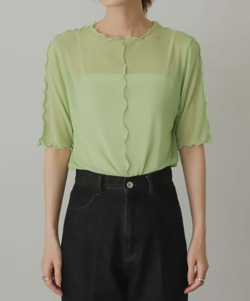 SENSE OF PLACE by URBAN RESEARCH(センスオブプレイスバイアーバンリサーチ)の「チュールトップ(5分袖)(Tシャツ/カットソー・レディース・グリーン/ピンク/アイボリー・ONE)」の8枚目の写真