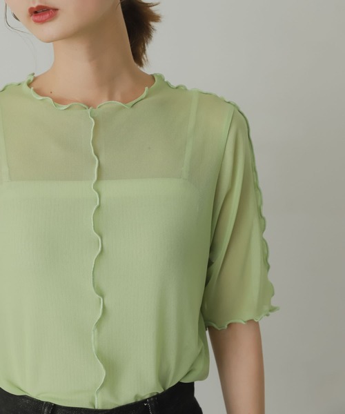 SENSE OF PLACE by URBAN RESEARCH(センスオブプレイスバイアーバンリサーチ)の「チュールトップ(5分袖)(Tシャツ/カットソー・レディース・グリーン/ピンク/アイボリー・ONE)」の11枚目の写真