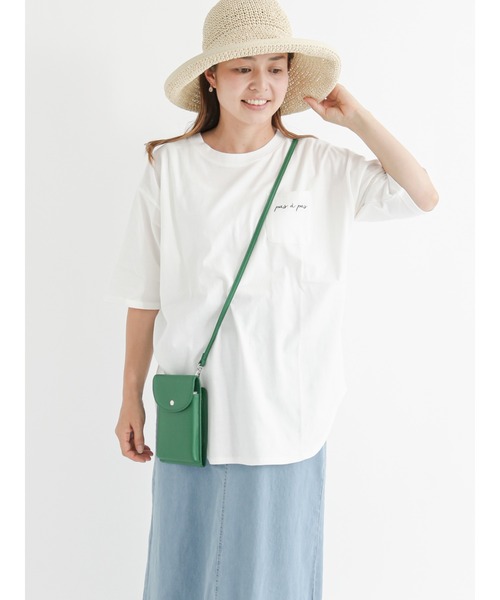 Lugnoncure（ルノンキュール）の「刺繍ロゴTシャツ（Tシャツ/カットソー・レディース・ブラック/ベージュ/オフホワイト/サックスブルー・ﾌﾘ-）」の2枚目の写真