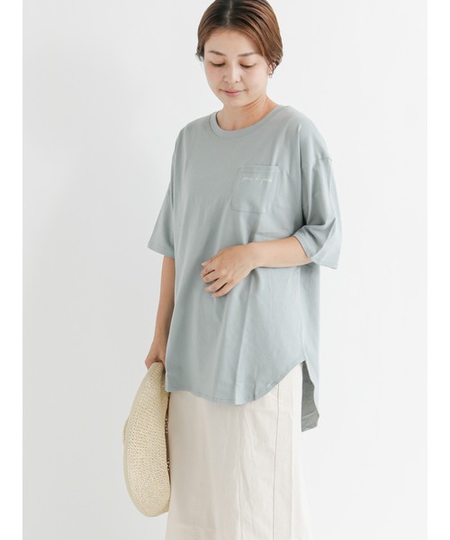 Lugnoncure（ルノンキュール）の「刺繍ロゴTシャツ（Tシャツ/カットソー・レディース・ブラック/ベージュ/オフホワイト/サックスブルー・ﾌﾘ-）」の4枚目の写真