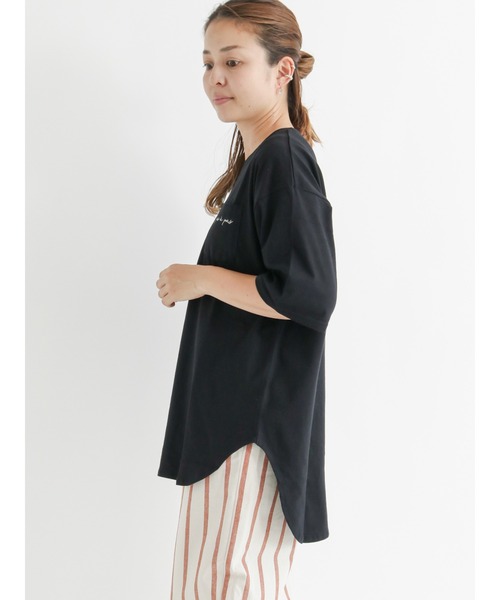 Lugnoncure（ルノンキュール）の「刺繍ロゴTシャツ（Tシャツ/カットソー・レディース・ブラック/ベージュ/オフホワイト/サックスブルー・ﾌﾘ-）」の15枚目の写真