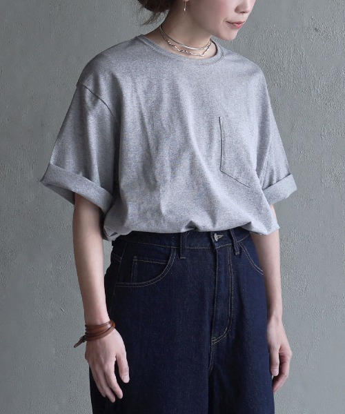 apartment department(アパートメントデパートメント)の「アメリカンドライ天竺 ワイドTシャツ(Tシャツ/カットソー・レディース・ネイビー/キナリ/カーキ/オフホワイト/杢グレー・M)」の3枚目の写真