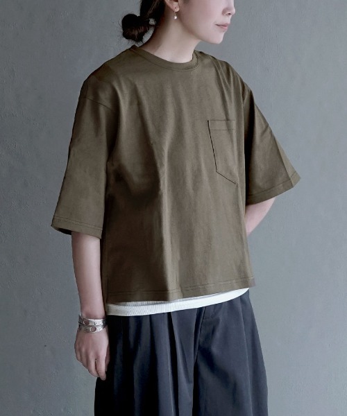 apartment department(アパートメントデパートメント)の「アメリカンドライ天竺 ワイドTシャツ(Tシャツ/カットソー・レディース・ネイビー/キナリ/カーキ/オフホワイト/杢グレー・M)」の4枚目の写真