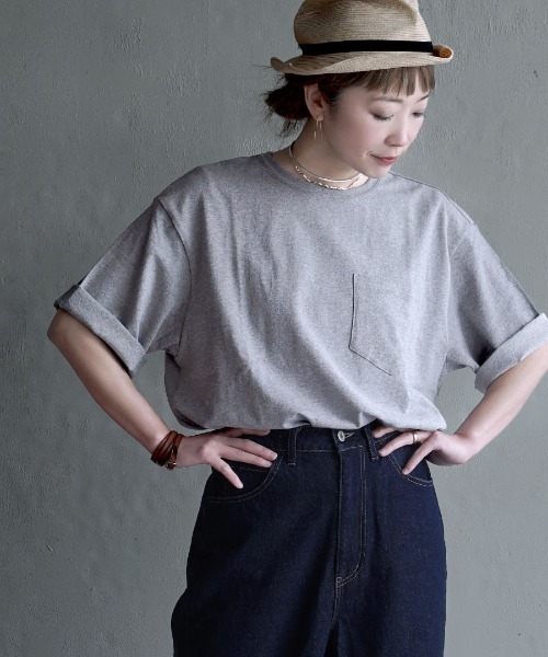 apartment department(アパートメントデパートメント)の「アメリカンドライ天竺 ワイドTシャツ(Tシャツ/カットソー・レディース・ネイビー/キナリ/カーキ/オフホワイト/杢グレー・M)」の17枚目の写真