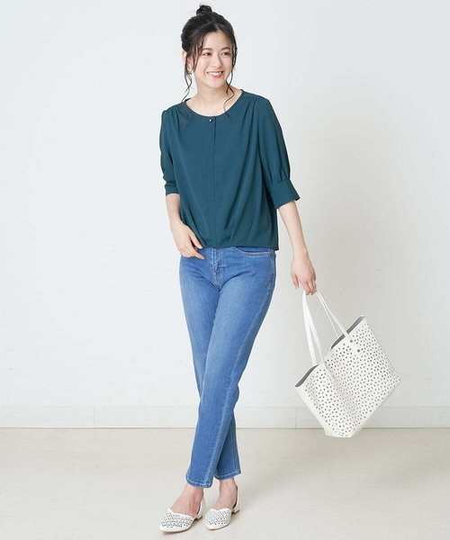 OFUON le MK（オフオンルエムケー）の「【洗濯機で洗える】スリムテーパードデニム（デニムパンツ・レディース・ネイビー/ブルー・40/38/36）」の7枚目の写真