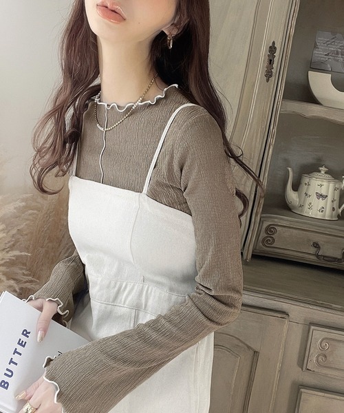 classicalelf（クラシカルエルフ）の「一枚で美人見え。2way配色メロウシャーリングトップス(長袖)（Tシャツ/カットソー・レディース・ブラック/ブルー/アイボリー/グレイッシュベージュ・SMALL/MEDIUM/LARGE/X-LARGE）」の18枚目の写真