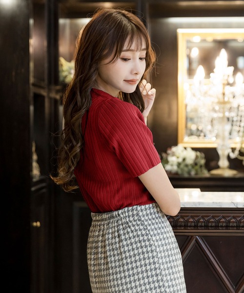 Julia Boutique（ジュリアブティック）の「ハイネック半袖リブニットトップス/22506（ニット/セーター・レディース・ブラック/ベージュ/グレー/レッド/ピンク・ONE）」の17枚目の写真