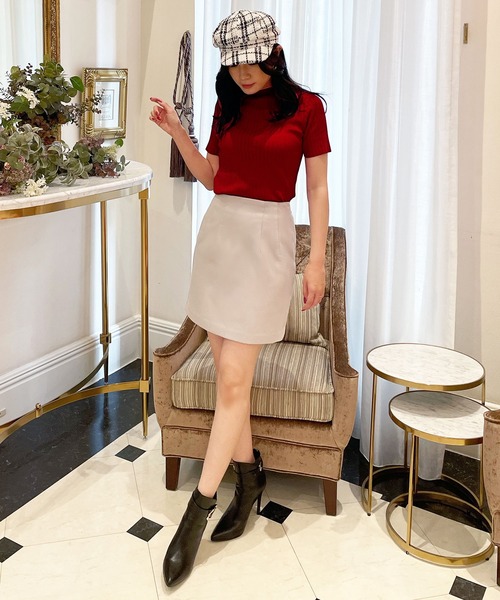 Julia Boutique（ジュリアブティック）の「ハイネック半袖リブニットトップス/22506（ニット/セーター・レディース・ブラック/ベージュ/グレー/レッド/ピンク・ONE）」の14枚目の写真