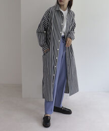 【GEVACO/ゲバコ】ストライプレギュラーカラーロングスリーブ ワンピース