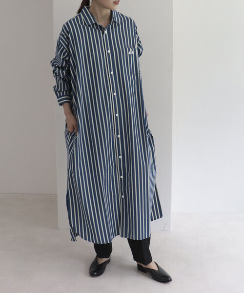 GEVACO（ゲバコ）の「【GEVACO/ゲバコ】ストライプレギュラーカラーロングスリーブ ワンピース（シャツワンピース・レディース・ブルー系その他/ブラック系その他・38）」の3枚目の写真
